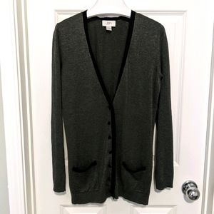 LOFT Contrast Trim Modal Silk Blend Cardigan M